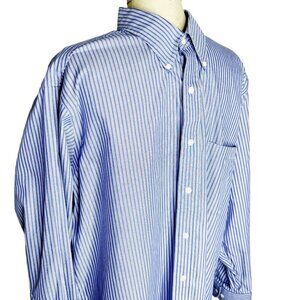 IZOD Shirt Mens Size XL (Neck Size 17) Blue White 80s 2-Ply PinPoint Striped